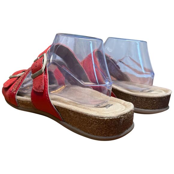 EARTH ORIGINS Bosk Baylen Women 10M Red Leather Slide Sandals Adjustable Strap - Picture 4 of 13